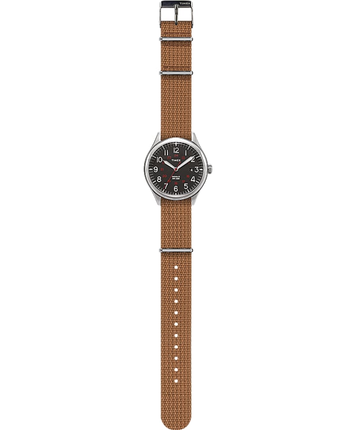 Waterbury United 38mm Fabric Strap Watch Stainless-Steel/Cream large
