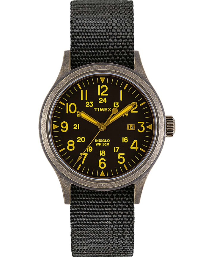 Allied 40mm Reflective and Reversible Fabric Strap Watch Gold-Tone/Black large