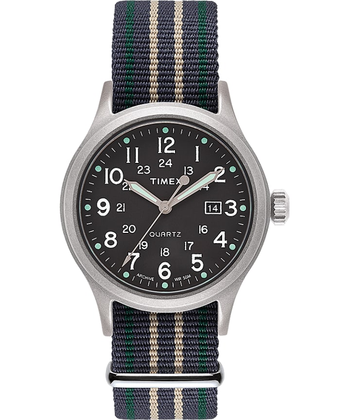 Allied 40mm Fabric Strap Watch Silver-Tone/Green large