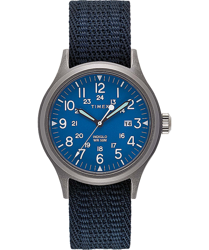 Allied 40mm Reflective and Reversible Fabric Strap Watch Silver-Tone/Blue large