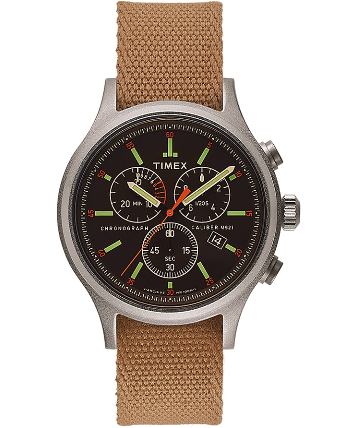 Allied Chronograph 42mm Reflective and Reversible Fabric Strap Watch Silver-Tone/Black large
