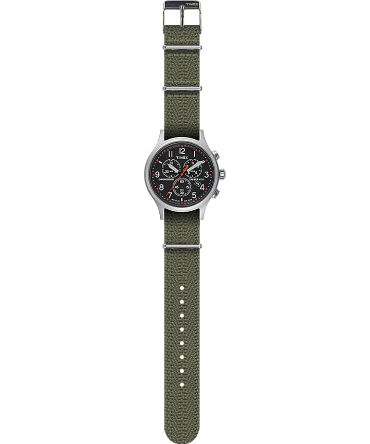 Allied Chronograph 42mm Fabric Strap Watch Silver-Tone/Green/Black large