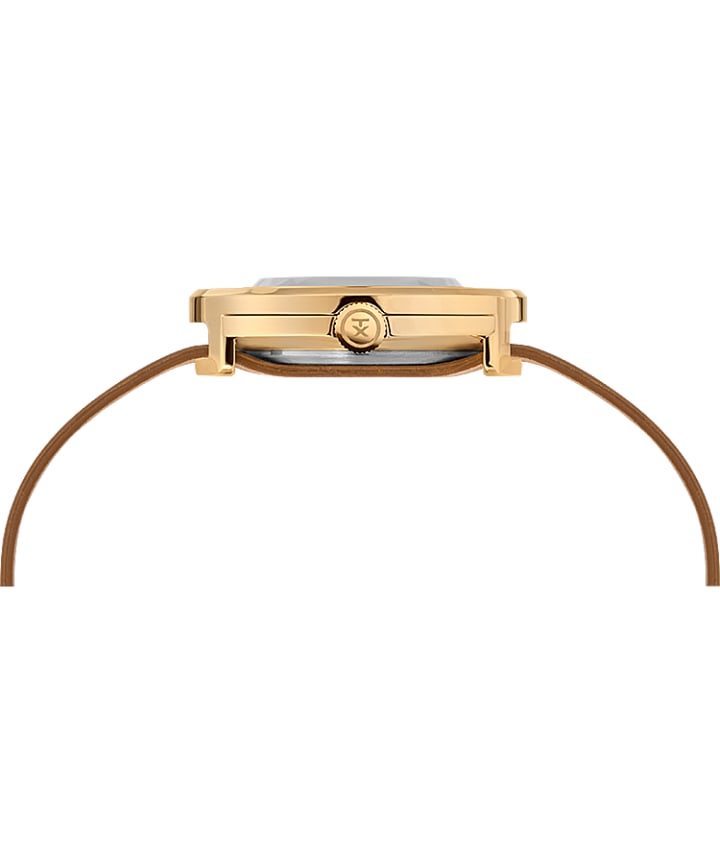 Variety™ 34mm Leather Strap Watch Gold-Tone/Tan large