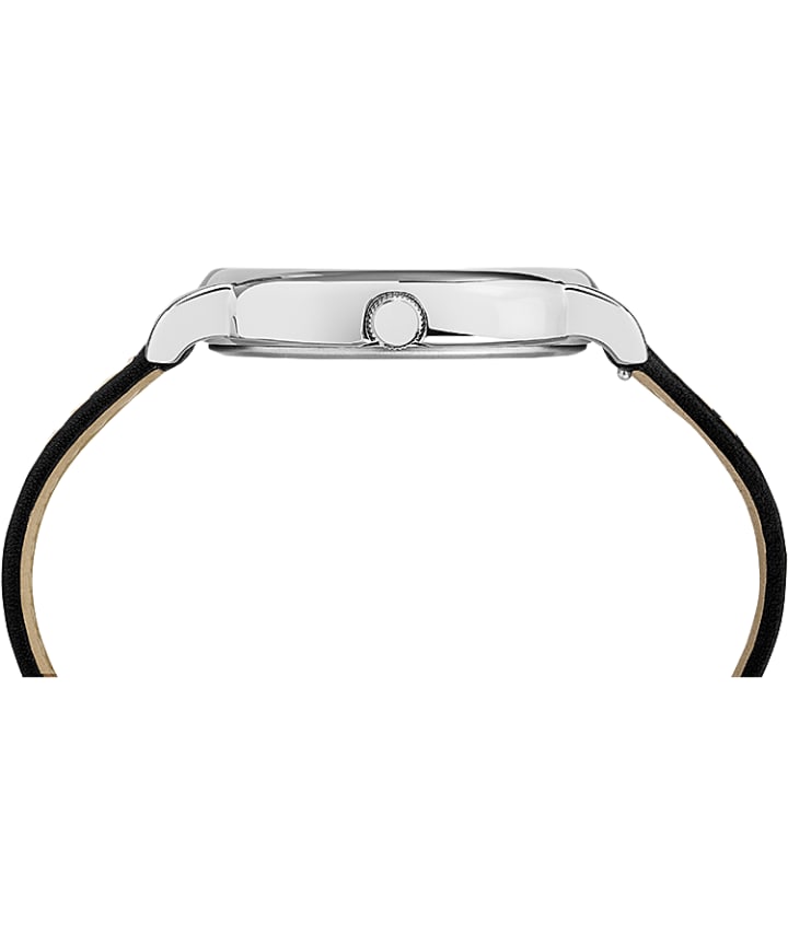 Timex x Peanuts - Charlie Brown 38mm Black Leather Strap Silver-Tone/Black/White large