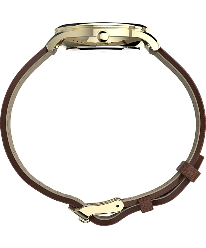 Modern Easy Reader 32mm Leather Strap Watch Gold-Tone/Brown/White large