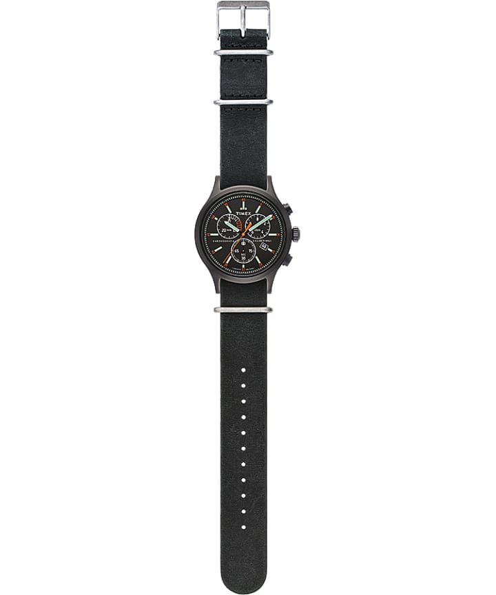 Allied Chronograph 42mm Leather Strap Watch Black/Black large