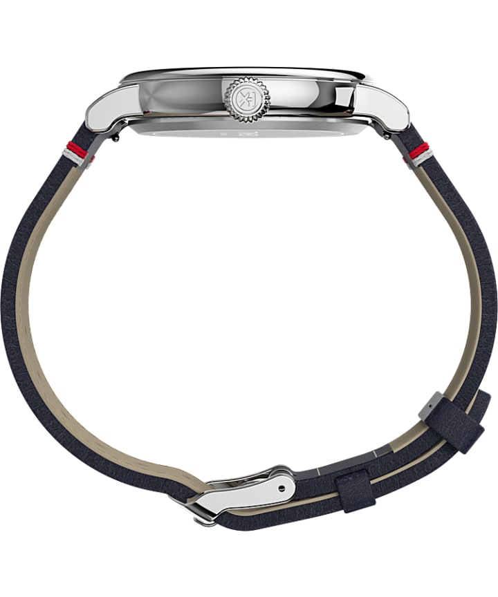 Timex x Space Snoopy - Standard 40mm Leather Strap Watch Silver-Tone/Blue large