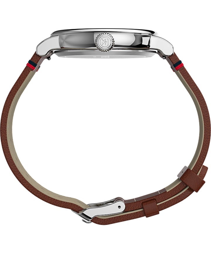 Timex x Space Snoopy - Standard 40mm Leather Strap Watch Silver-Tone/Brown/White large