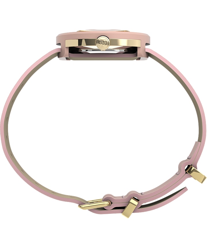 Variety™ 34mm Leather Strap Watch Gold-Tone/Pink large
