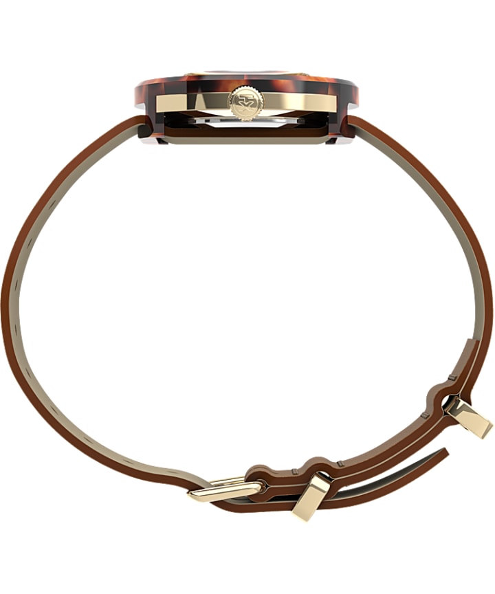Variety™ 34mm Leather Strap Watch Gold-Tone/Brown large