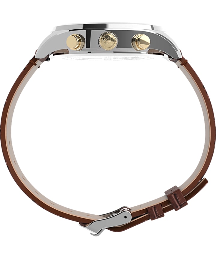 Waterbury Traditional Chronograph 42mm Leather Strap Watch Stainless-Steel/Brown/Cream large