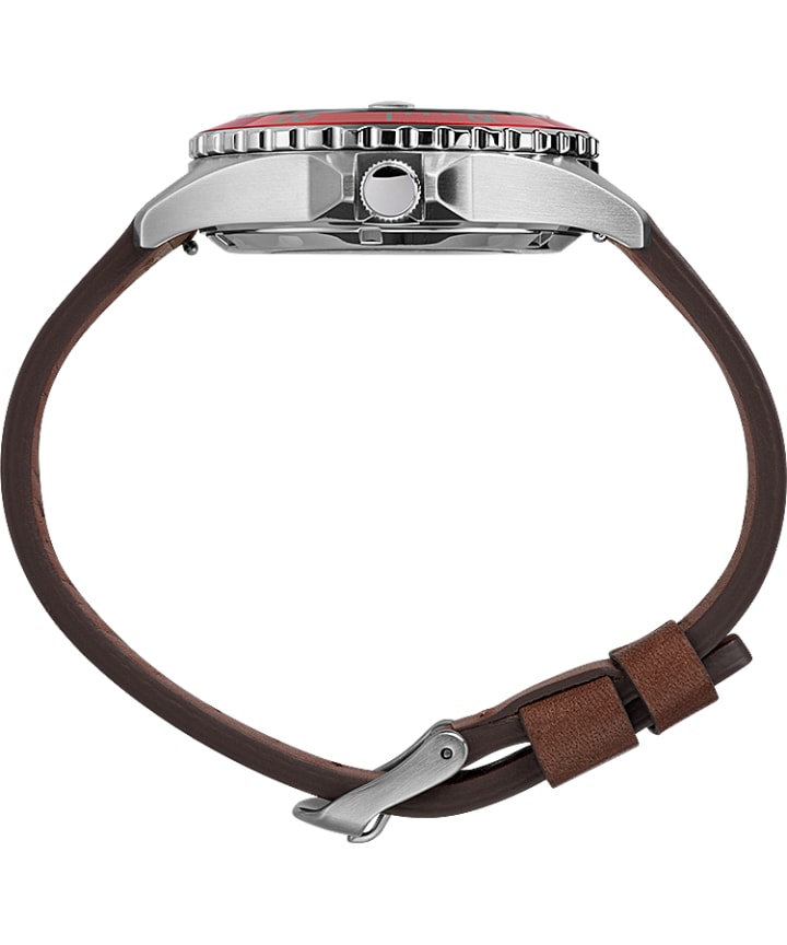 Navi XL Automatic 41mm Leather Strap Watch Stainless-Steel/Brown/Red large