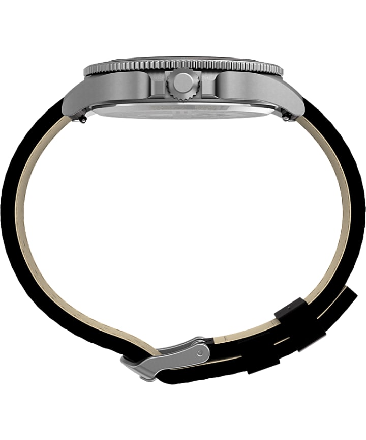 Allied® Coastline 43mm Fabric Strap Watch Silver-Tone/Black/Orange large