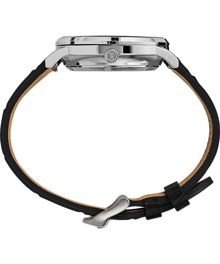 Waterbury Classic Automatic Open Heart Dial 40mm Leather Strap Watch Stainless-Steel/Black/Silver-Tone large
