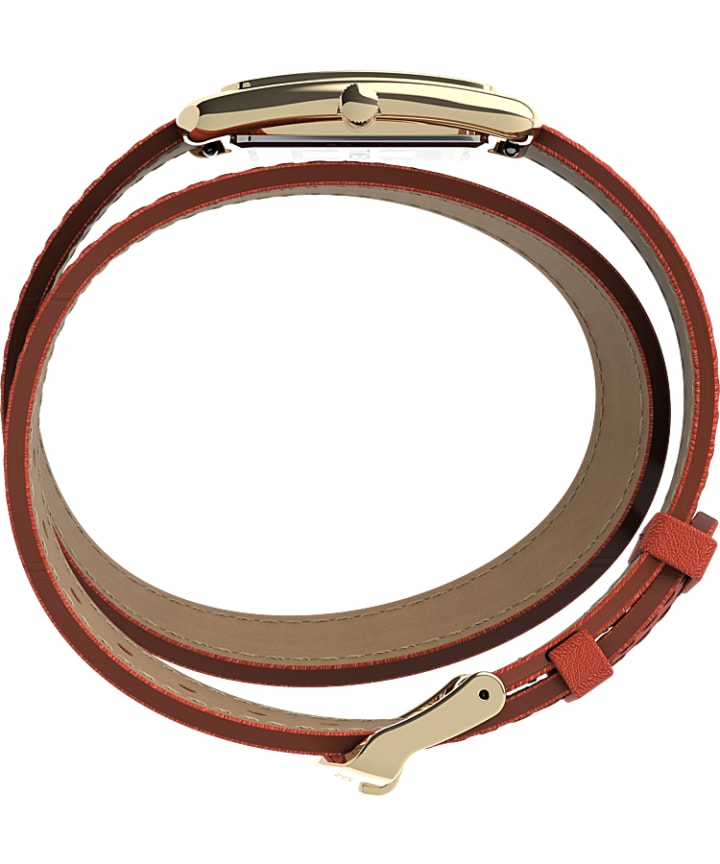 Addison 25mm Double Wrap Leather Strap Watch Gold/Orange large