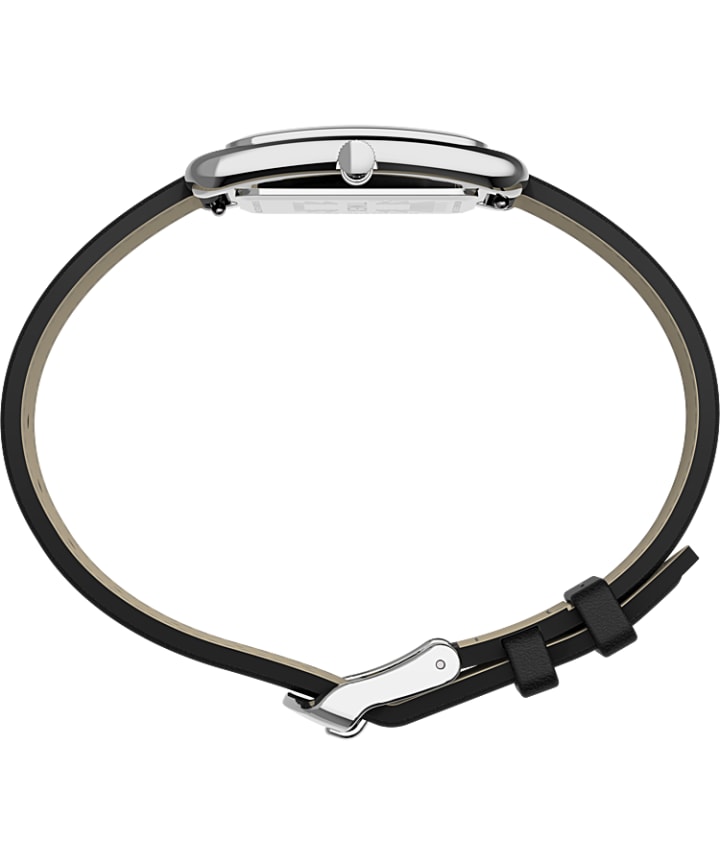 Addison 25mm Leather Strap Watch Silver-Tone/Black large