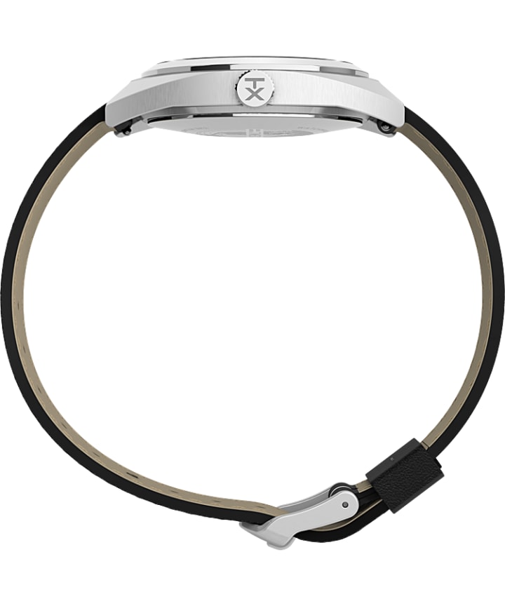 Milano XL 38mm Leather Strap Watch Stainless-Steel/Black/Silver-Tone large