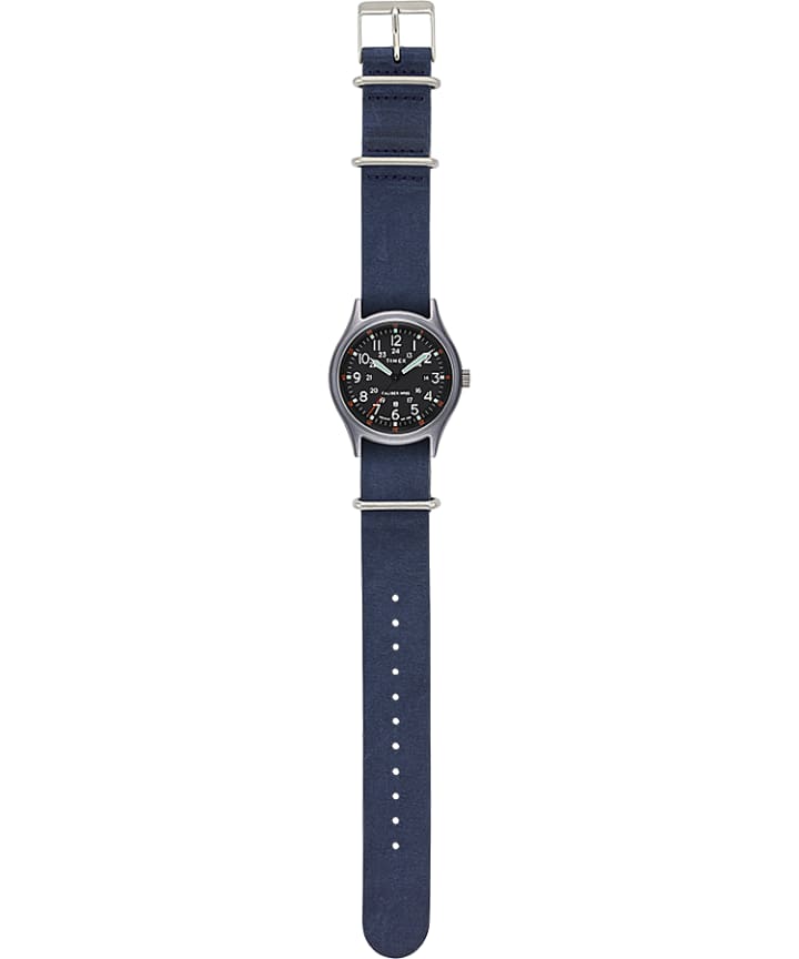 MK1 40mm Stonewashed Leather Strap Watch Silver-Tone/Blue/Black large