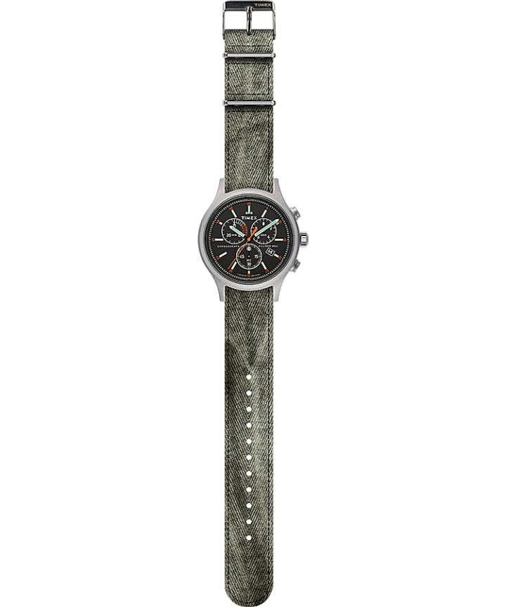 Allied Chronograph 42mm Fabric Strap Watch Silver-Tone/Black large