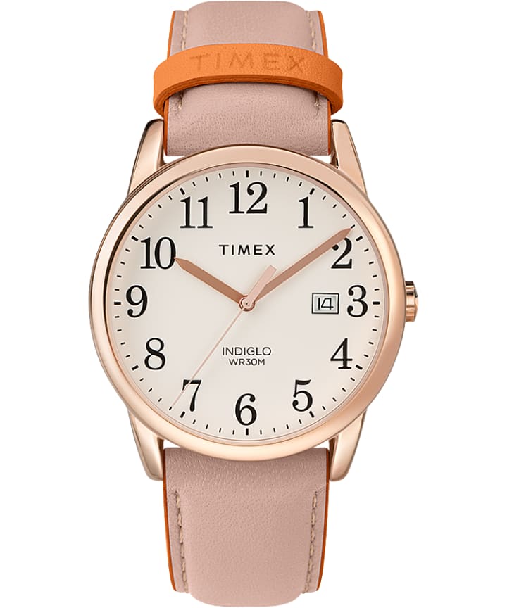 Easy Reader Color Pop 38mm Leather Strap Watch Rose-Gold-Tone/Pink/Cream large