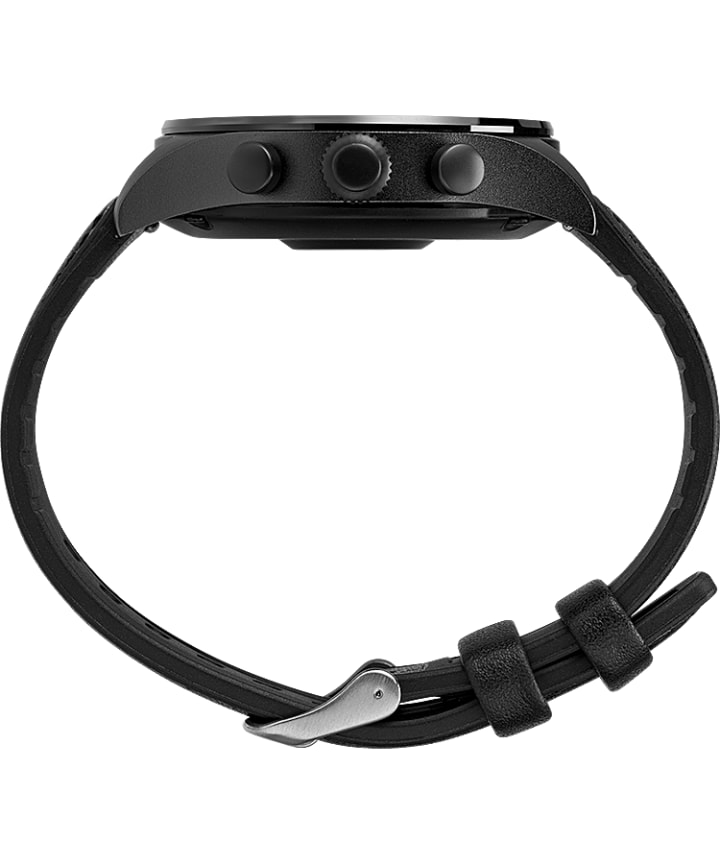 iConnect® by Timex Pro 43mm Leather Strap Smartwatch Black/Blue large