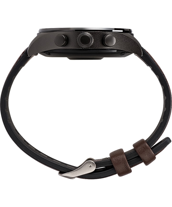 iConnect® by Timex Pro 43mm Leather Strap Smartwatch Gunmetal/Brown/Blue large