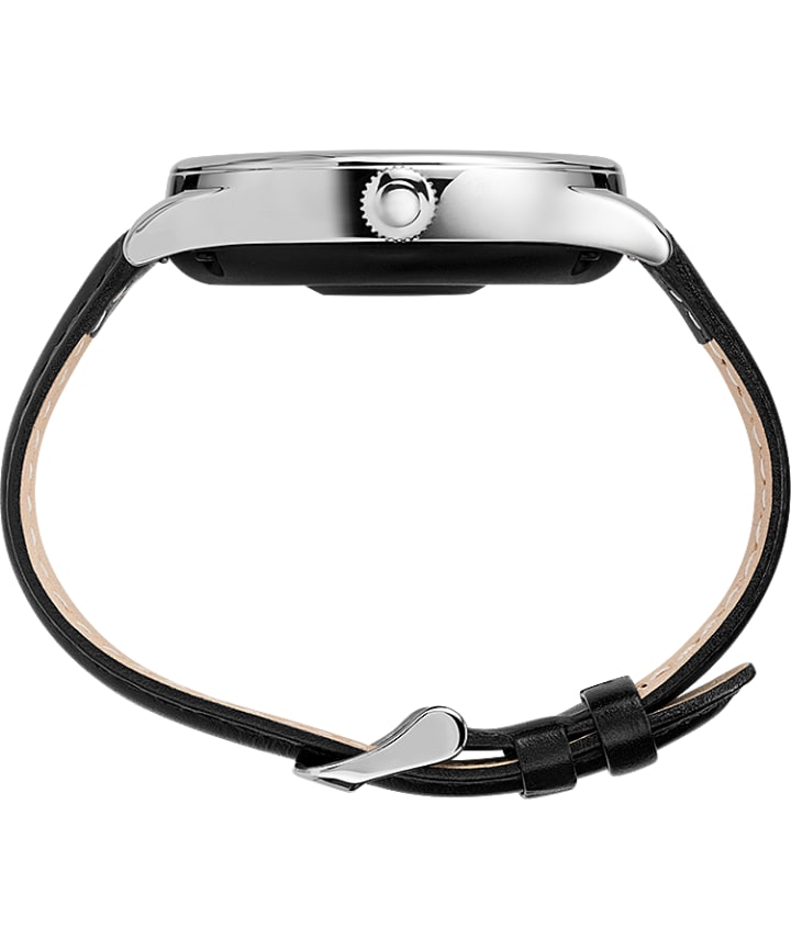iConnect® by Timex Pro 43mm Leather Strap Smartwatch Silver-Tone/Black/White large