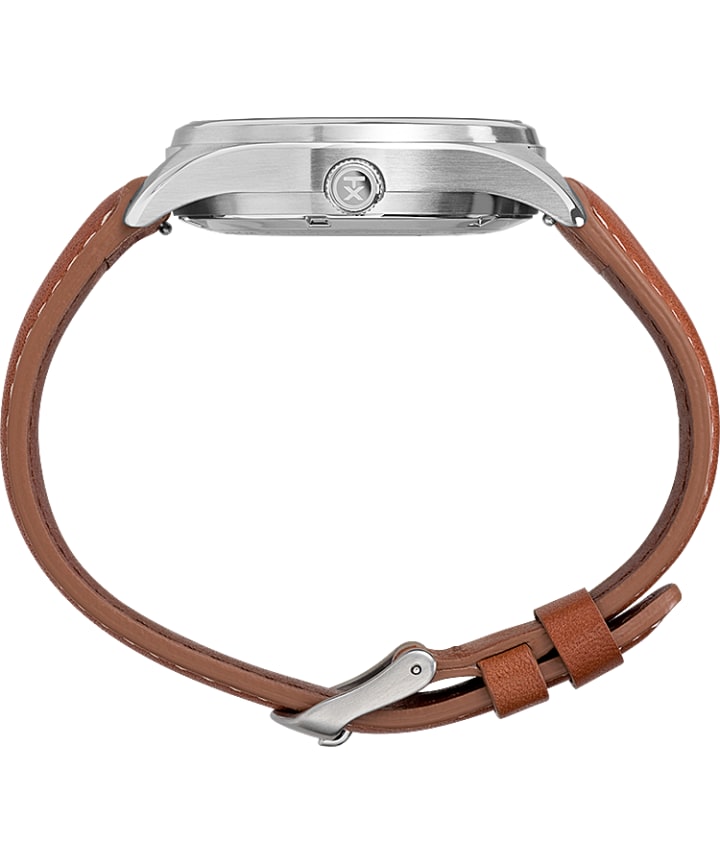 Waterbury Traditional Automatic Open-Heart Dial 42mm Leather Strap Watch Stainless-Steel/Brown/Blue large