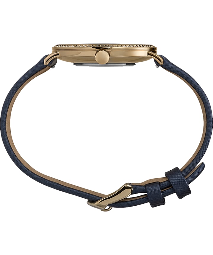Celestial Opulence Northern Lights with Swarovski® Crystals 38mm Leather Strap Watch Gold-Tone/Blue large