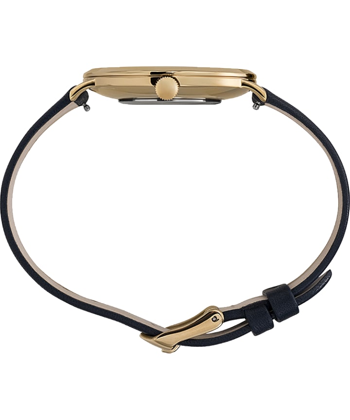 Celestial Opulence with Swarovski® Crystals 38mm Leather Strap Watch Gold-Tone/Blue large