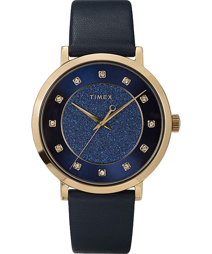 Celestial Opulence 38mm Leather Strap Watch Gold-Tone/Blue large