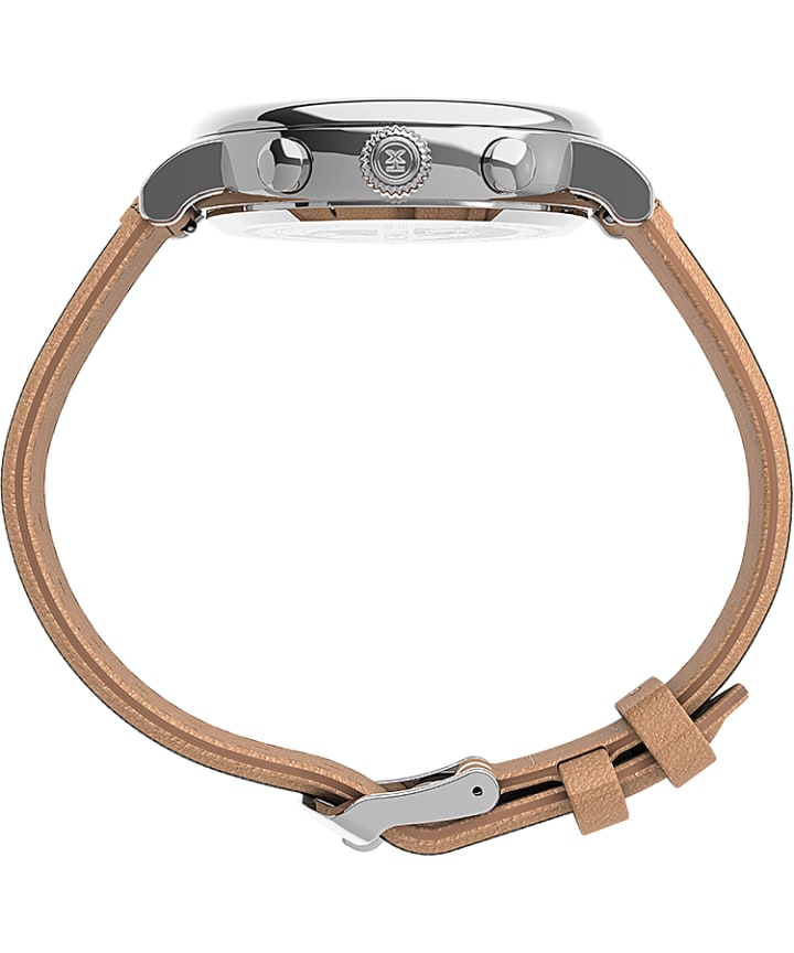Timex Standard Chronograph 41mm Leather Strap Watch Silver-Tone/Tan/Cream large