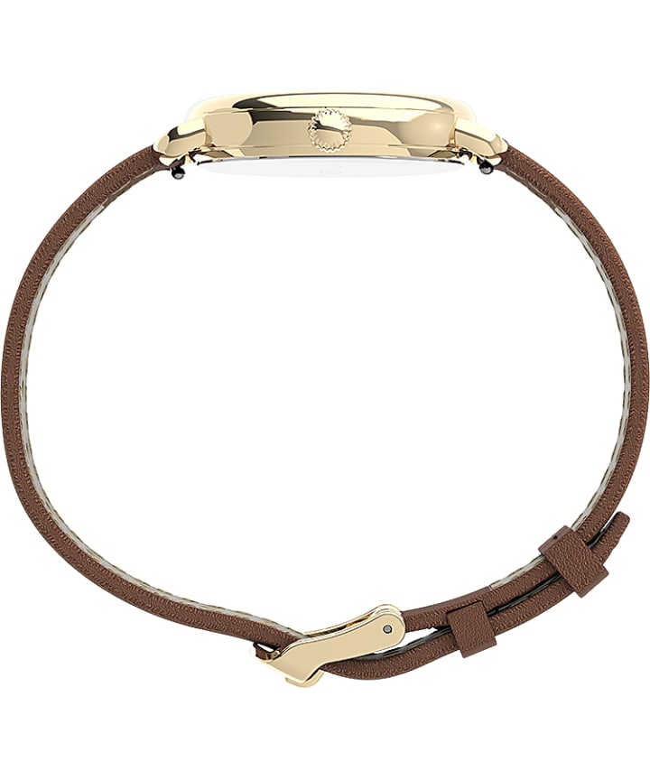 Timex Standard Demi 30mm Leather Strap Watch Gold-Tone/Brown/White large