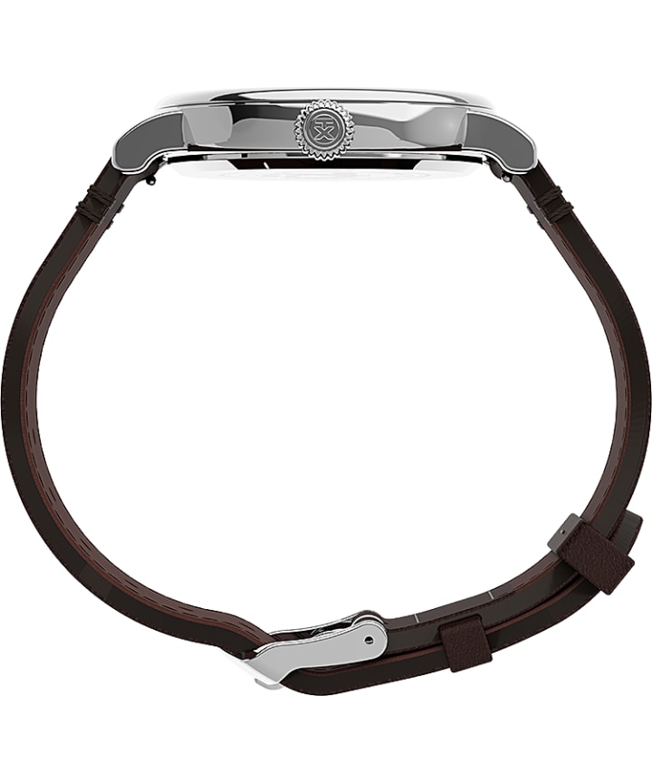 Timex Standard x Peanuts 70th Anniversary 40mm Leather Strap Watch Silver-Tone/Brown/White large