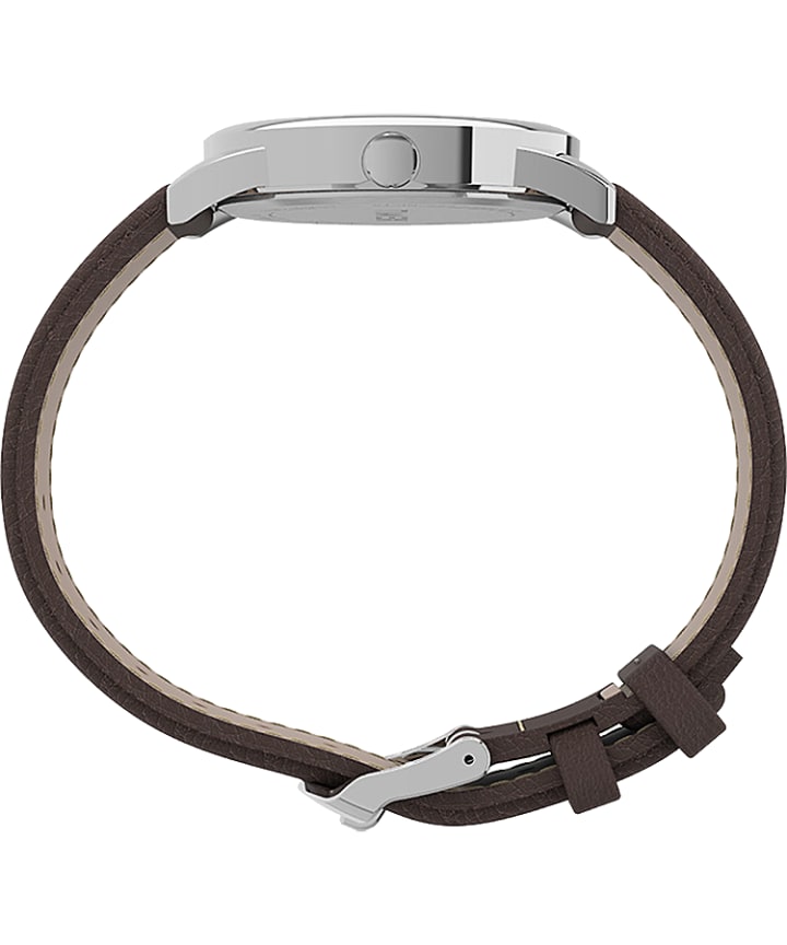 Easy Reader® Bold 38mm Leather Strap Watch Silver-Tone/Brown/White large