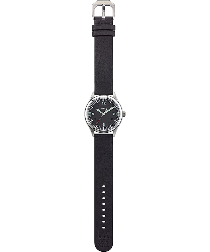 Waterbury United 38mm Leather Strap Watch Stainless-Steel/Black large