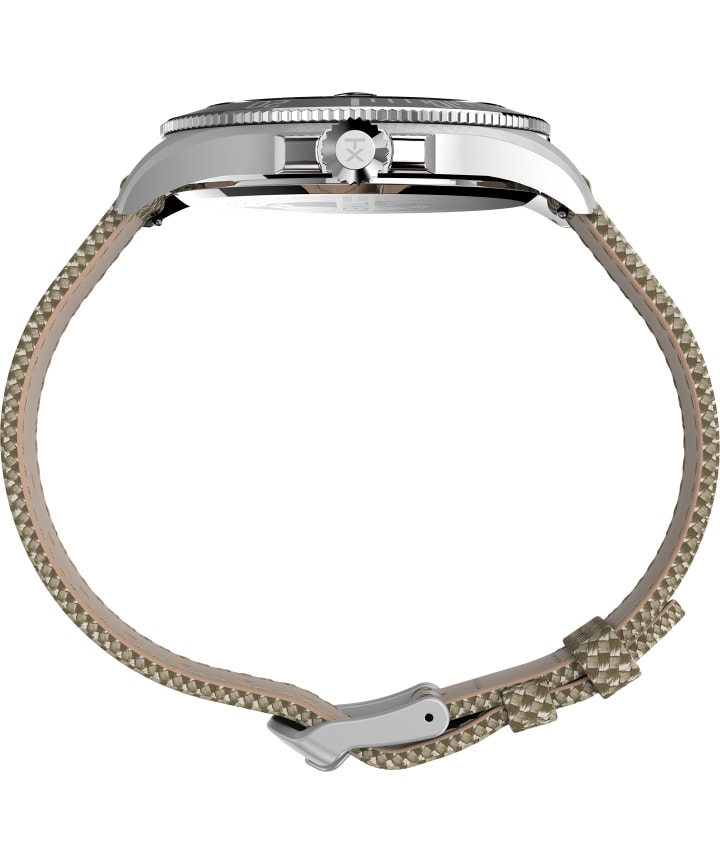 Harborside Coast 43mm Fabric Strap Watch Silver-Tone/Tan/Black large
