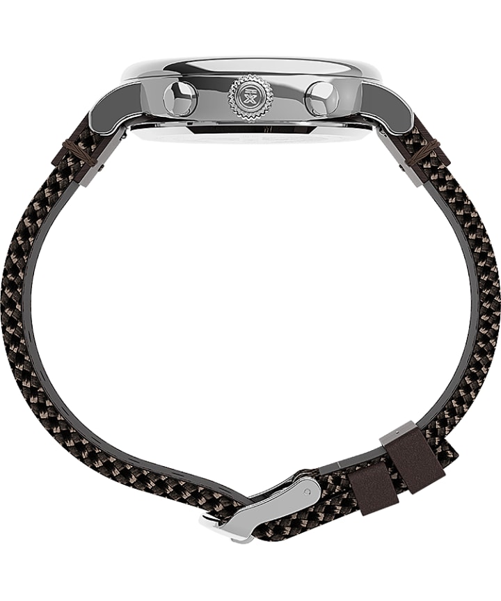 Timex Standard Chronograph 41mm Fabric and Leather Strap Watch Silver-Tone/Brown/Black large