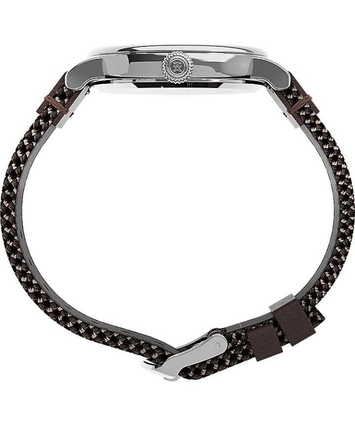 Timex Standard 40mm Fabric and Leather Strap Watch Silver-Tone/Brown/Black large