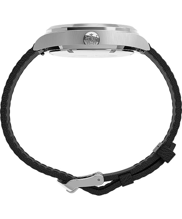 Waterbury Traditional Day-Date 39mm Leather Strap Watch Stainless-Steel/Black/Silver-Tone large