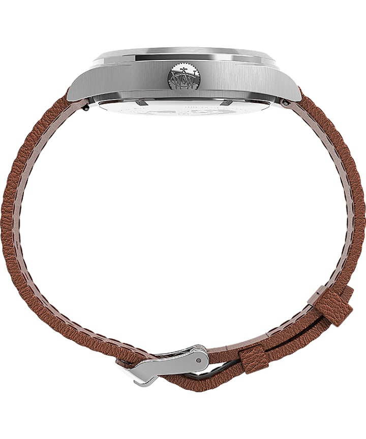 Waterbury Traditional Day-Date 39mm Leather Strap Watch Stainless-Steel/Tan/Blue large