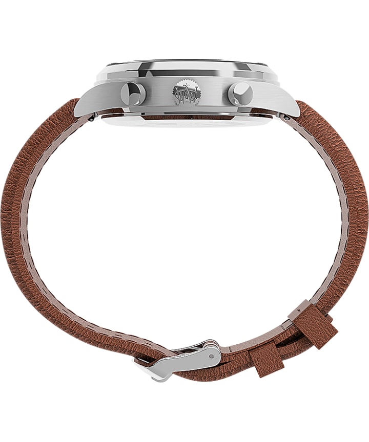 Waterbury Traditional Chronograph 39mm Leather Strap Watch Stainless-Steel/Tan/Green large