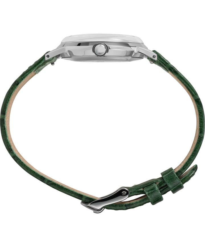 Marlin® Hand-Wound California Dial 34mm Leather Strap Watch Stainless-Steel/Green/White large