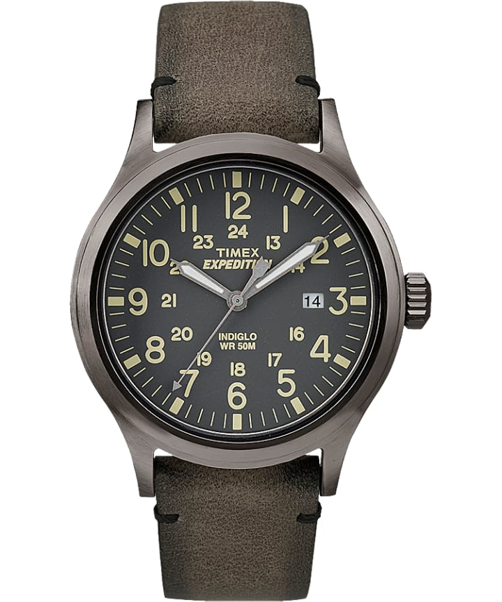 Expedition Scout 40mm Leather Strap Watch Gray/Brown large