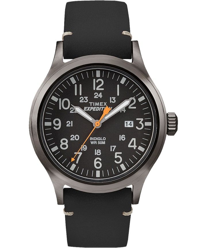 Expedition Scout 40mm Leather Strap Watch Gray/Black large