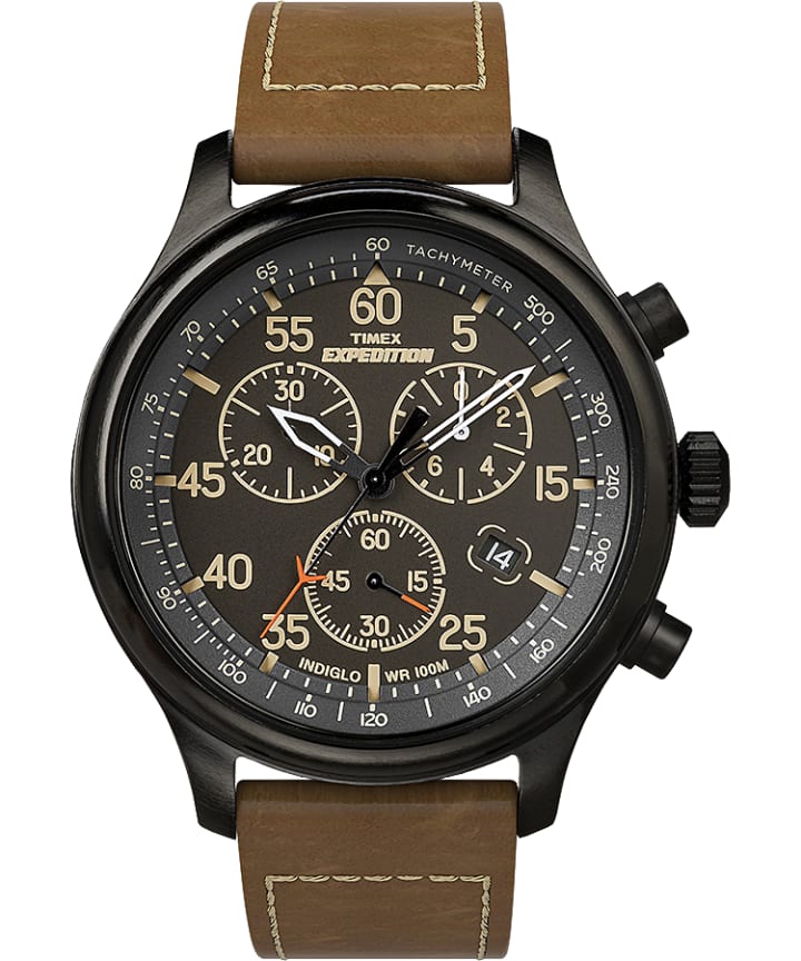 Expedition Field Chronograph 43mm Leather Strap Watch Black/Brown large