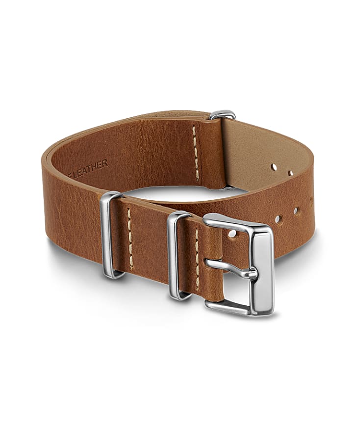 20mm Leather Slip-Thru Double Layer Strap Brown large