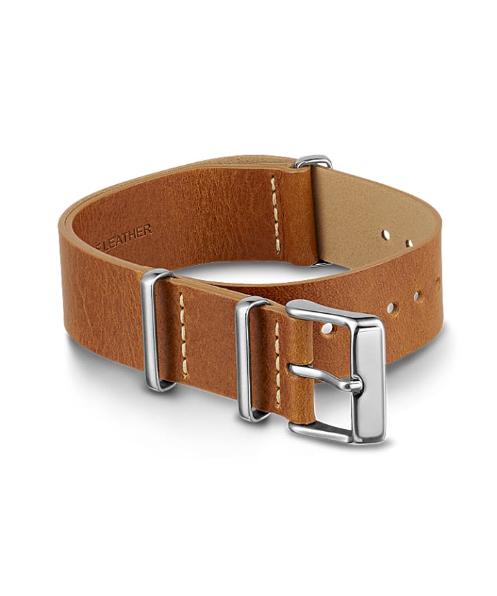 20mm Leather Slip-Thru Double Layer Strap Tan large