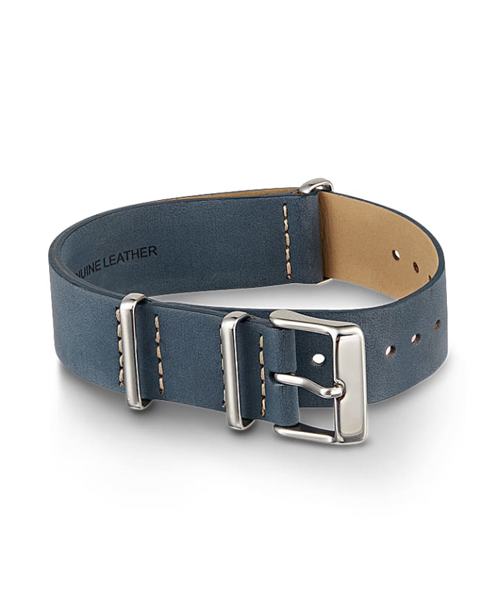 20mm Leather Slip-Thru Double Layer Strap Blue large