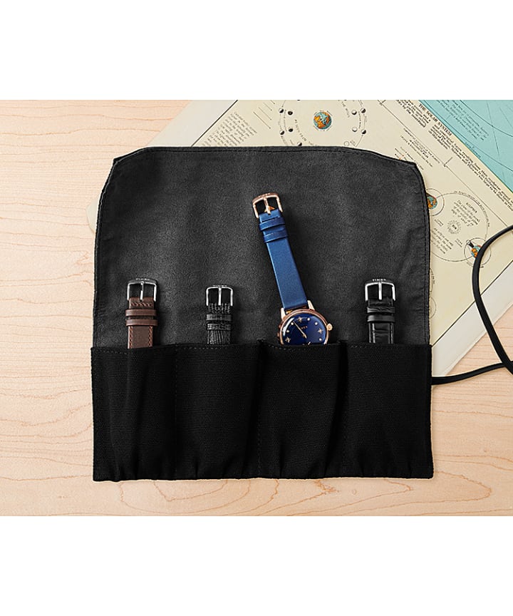 Canvas and Leather Roll For Four Watches Black large